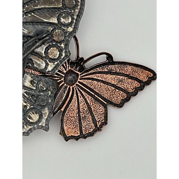 Vintage Butterflies Brooch 3" Oxidized Silver Tone Copper Tone - Picture 4 of 10